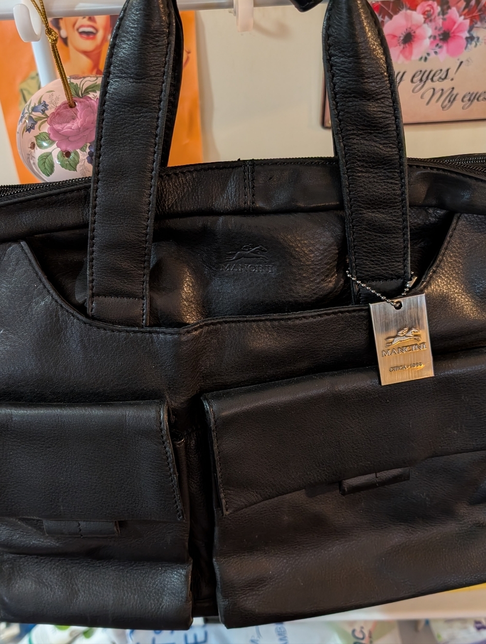 Mancini Genuine Black Leather Men's Briefcase Laptop Bag